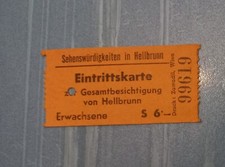 BIGLIETTO INGRESSO "ATTRAZIONI DI HELLBRUNN" AUSTRIA ANNI 60/70 6x3cm