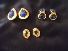 3 PAIA ORECCHINI A CLIPS VINTAGE COLOR ORO BLUETTE USATI BIGIOTTERIA BIJOUX