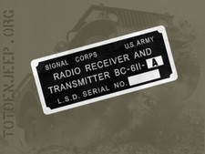 LABEL plate plaque plaquette radio BC611 A2 ALU jeep willys scr 536 gi us ww2 