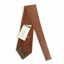 Giorgio Armani Vintage 1990s Deadstock Striped Herringbone Silk Brown Tie W/ Box