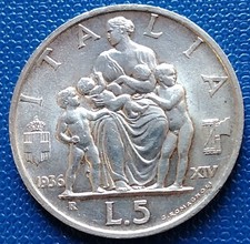 MONETA REGNO V.E.III 5 LIRE IMPERO 1936 XIV, AG 5 GRAMMI,ALTA CONSERVAZIONE