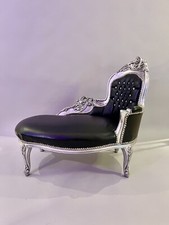 Dormeuse chaise longue in legno foglia argento eco-pelle nera e gemme