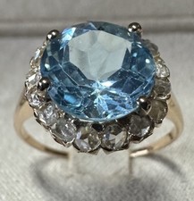 ANELLO ANTICO FINE 800' ORO GIALLO CON ROSE DIAMANTI NATURALI E TOPAZIO AZZURRO