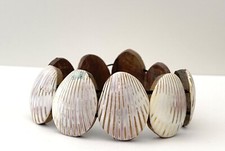 Bracciale Donna Marrone E Bianco In Conchiglia E Legno Nuovo Bijoux Accessori