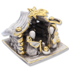 Presepe in ceramica di Caltagirone, h 8 x 10 cm ca. bianco anticato con dettagli