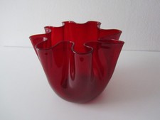 Vaso fazzoletto Fazzoletto vetro rosso Venini Murano Italia timbro incisione anni 50