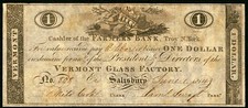 VT $1 SALISBURY Vermont Glass Factory Farmers Bank Troy NY giugno 1814 VT1680-205