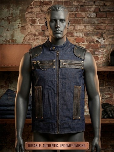Gilet moto denim invecchiato