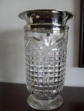 ANTICO PORTAFIORI IN VETRO LAVORATO E SHEFFIELD -  VASO D'EPOCA IN CRISTALLO 