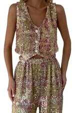 Set Paillettes Donna Top Gilet