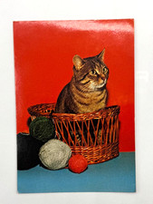 cartolina  vintage Gatto nella cesta dei gomitoli - Garami