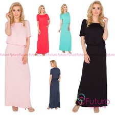 Maxi abito donna scollo barca manica corta lungo body largo taglie 8-14 8207