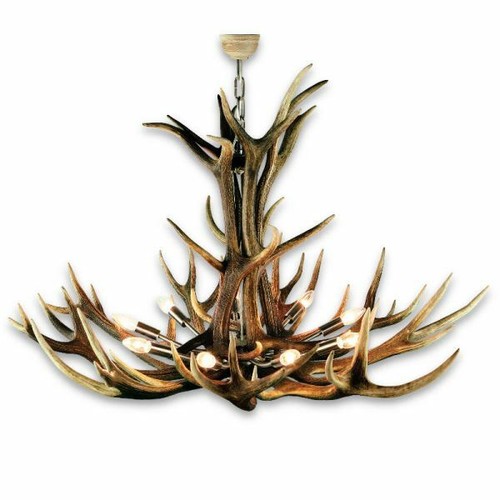 Lampadario con vere corna - , di