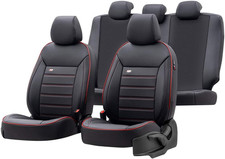 otoM Coprisedili universali in piena pelle 'Premium' Nero + Bordo Rosso - 11 pez