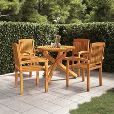 Set da Pranzo da Giardino in Legno Massello di Teak 5pz Ø90cm Tavolo Rotondo + 4 Sedie Patio Esterno
