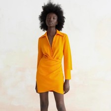 Abito Midi Drappeggiato Arancione Zara, Taglia Piccola