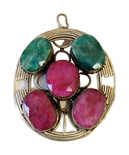 CIONDOLO ovale  argento 925 con pietre di radice di RUBINI e SMERALDI