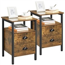 Set 2 Tavolini da Salotto Comodini con Cassetti Camera da Letto in Legno Metallo