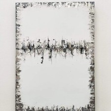 quadro moderno artigianale astratto materico bianco nero foglia argento. H 150