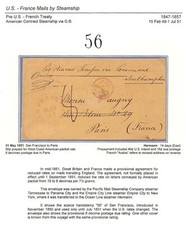 MTM036 - 1851 LETTERA TRANSATLANTICA USA WEST COAST TO FRANCE piroscafo HERMANN RARO