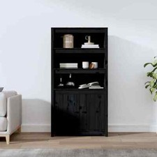 vidaXL Credenza Nera 80x35x154 cm in Legno Massello di Pino