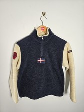 Maglione Napapijri in pile per bambini età 12+ blu e panna logo sherpa pile 1/4 zip caldo