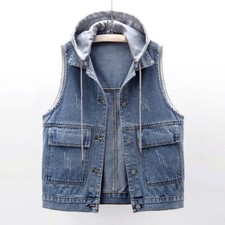 Denim Hooded Vest For Women