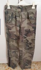 Pantaloni mimetici donna XS camouflage militari moda larghi borchie strass comod