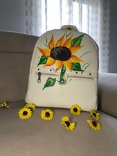 Zaino Bianco Donna dipinto a mano similpelle con tasca Esterna Da Viaggio 