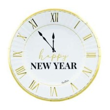 Piatti Piani Happy New Year Orologio in Cartoncino Bianco ø 23 cm 8 pz - Givi