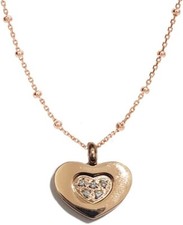 Collana donna acciaio ramato cuore e zirconi catenina tipo rosario elegante