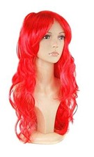 Parrucca Lunga Capelli Mossi 60 cm Rosso Acceso Sintetica Anime Manga L.4938