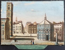 stampa antica delineato colori acquerello 1830 firenze s. maria fiore battistero
