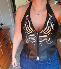 HARLEY DAVIDSON CORSETTO IN PELLE REGGICALZE TAGLIA L DONNA RICAMO ALI TOP