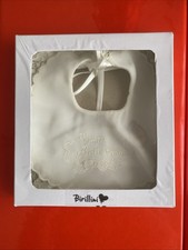 Bavetta Neonato 100% Seta Merletto  Ricamo“ Il mio BATTESIMO “. Col. Panna