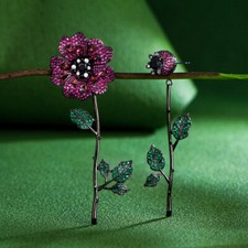 Orecchini donna unici rimovibili zirconi rosa rosso fiore foglia lunghi pendenti goccia festa