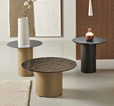 TAVOLINO DA SALOTTO TONDO BASE METALLO PIANO VETRO MARTELLATO O SPECCHIO CAPO