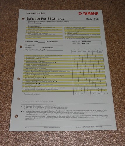 Inspektionsblatt yamaha s - inspektionsblatt,