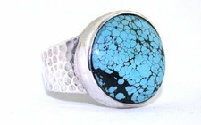 Anello Vintage STARBURN Rotondo Turchese Cabochon Southwest Sterling EBSSWR12