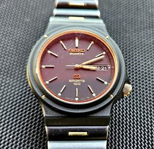 Seiko 6923-7060 Sports 100 orologio uomo vintage PVD nero e oro 36 mm