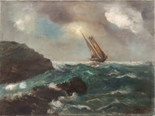 Bellissima Mareggiata di J. Jamet, quadro olio su tela antico XIX sec. 49x65 cm