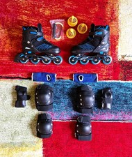 Pattini a Ruote allineate con led + set completo ginocchiere/cavigliere