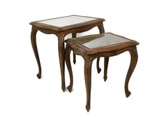 Set 2 tavolini vintage in legno nido canna vetro rush Luigi XV 