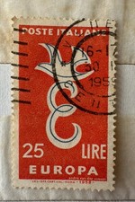 Francobollo Italia 1958 "Europa 25 Lire Poste Italiane Stelle"