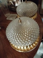 Plafoniere Coppia Vetro E Metallo Dorato.