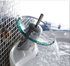 MISCELATORE VETRO LAVABO RUBINETTO BAGNO MONOCOMANDO DESIGN CASCATA CASA