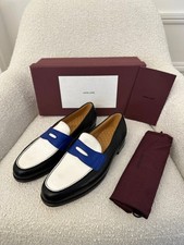 Scarpe mocassino John Lobb Lopez nero bianco blu slip on scamosciato UK 9 EU 43 £ 1220 nuove