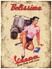 Vespa Belissima Grande Insegna Acciaio 400mm x 300mm ( Og )