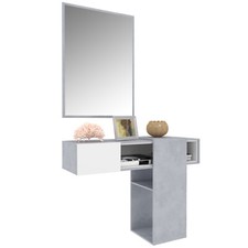 Mobile mobiletto da ingresso con ripiano e specchio bianco grigio cemento
