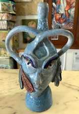 grande SCULTURA STATUA BOTTIGLIA MAIOLICA TESTA CERAMICA design arte